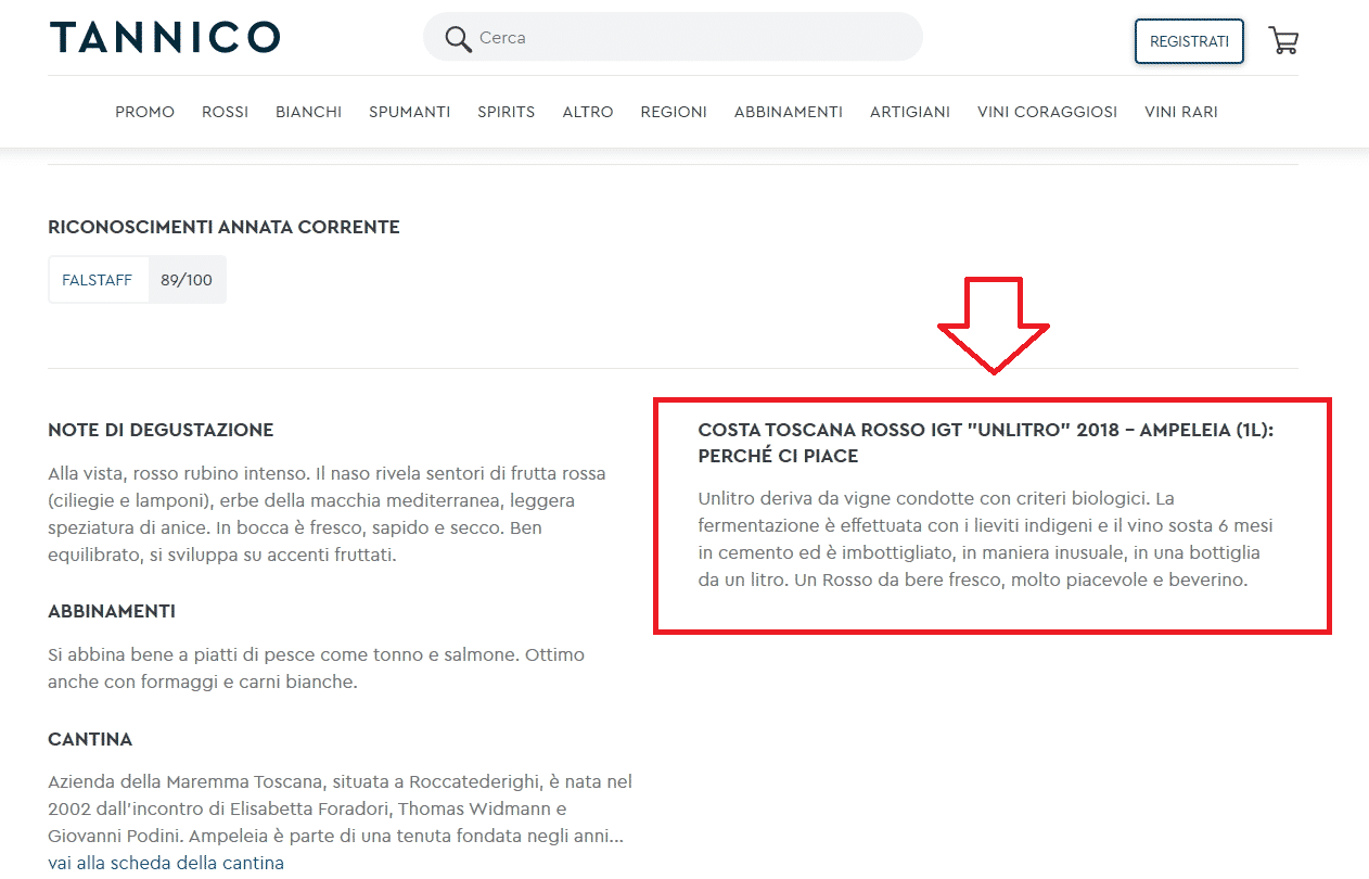 Come Tannico personalizza le sue descrizioni